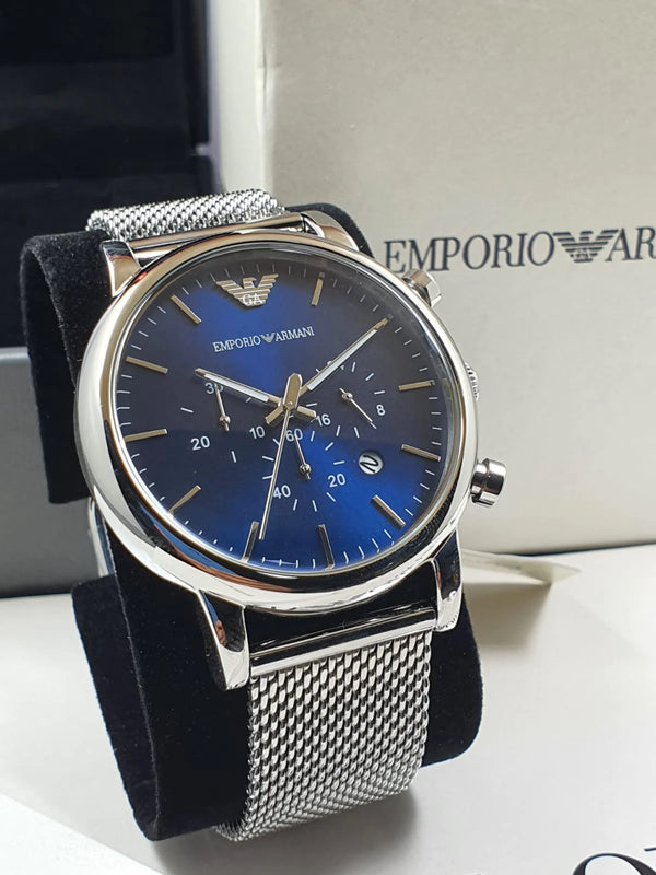 Montre Emporio Armani homme chronographe fond bleu