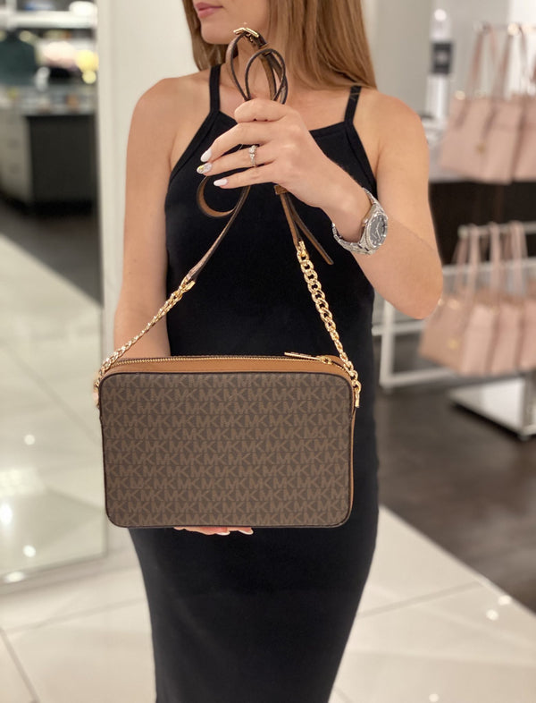 Sac michael kors Jet Set Cross Body en cuir Saffiano brown ew