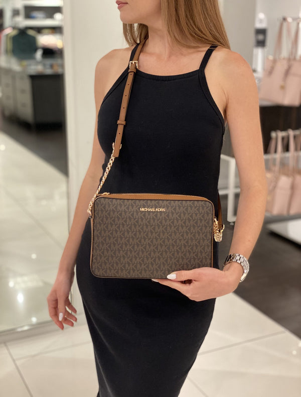 Sac michael kors Jet Set Cross Body en cuir Saffiano brown ew