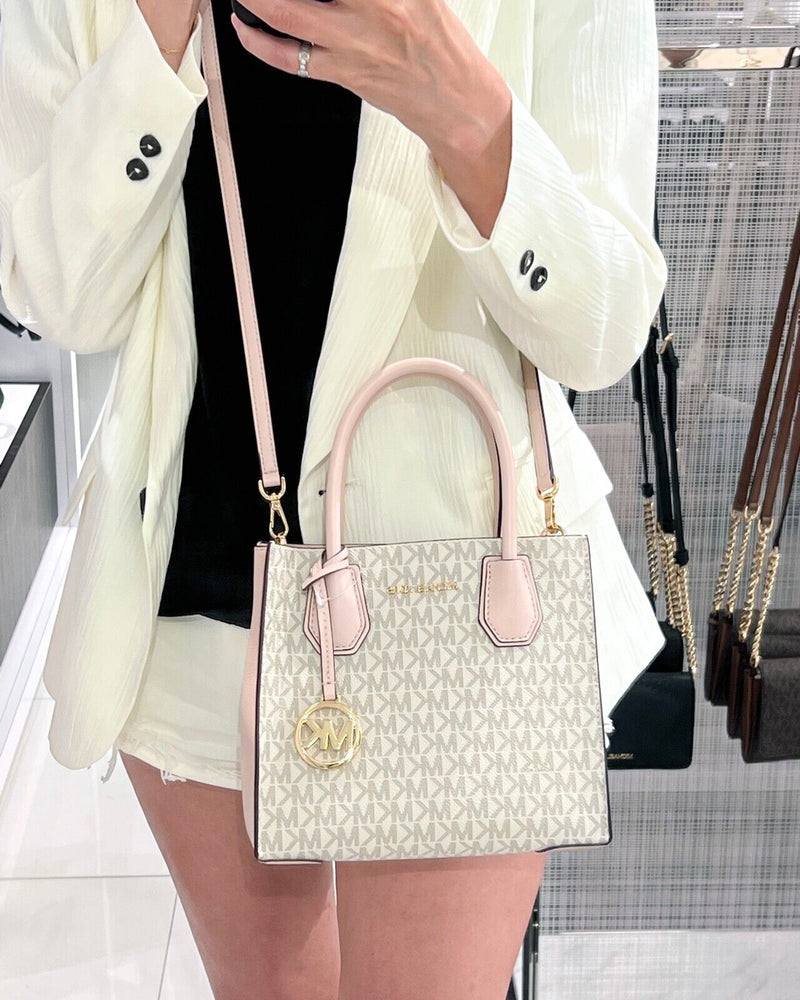 Michael Kors Mercer Medium Pebbled Leather Crossbody Vanilla rose