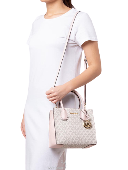 Michael Kors Mercer Medium Pebbled Leather Crossbody Vanilla rose