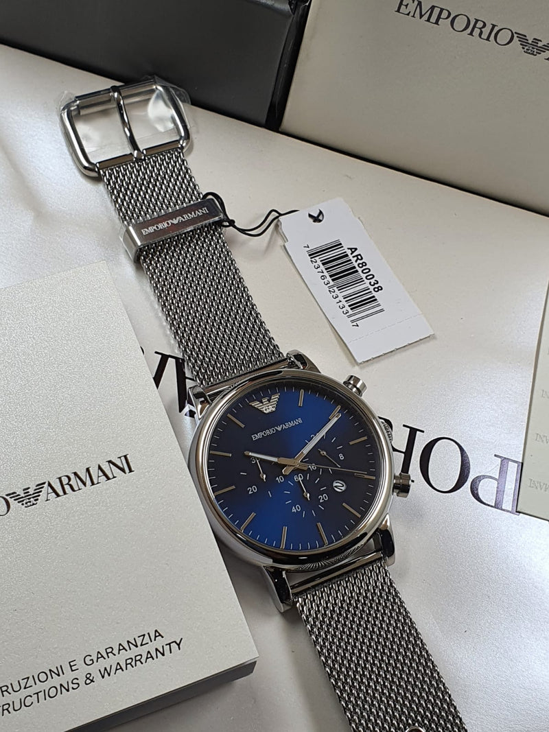 Montre Emporio Armani homme chronographe fond bleu